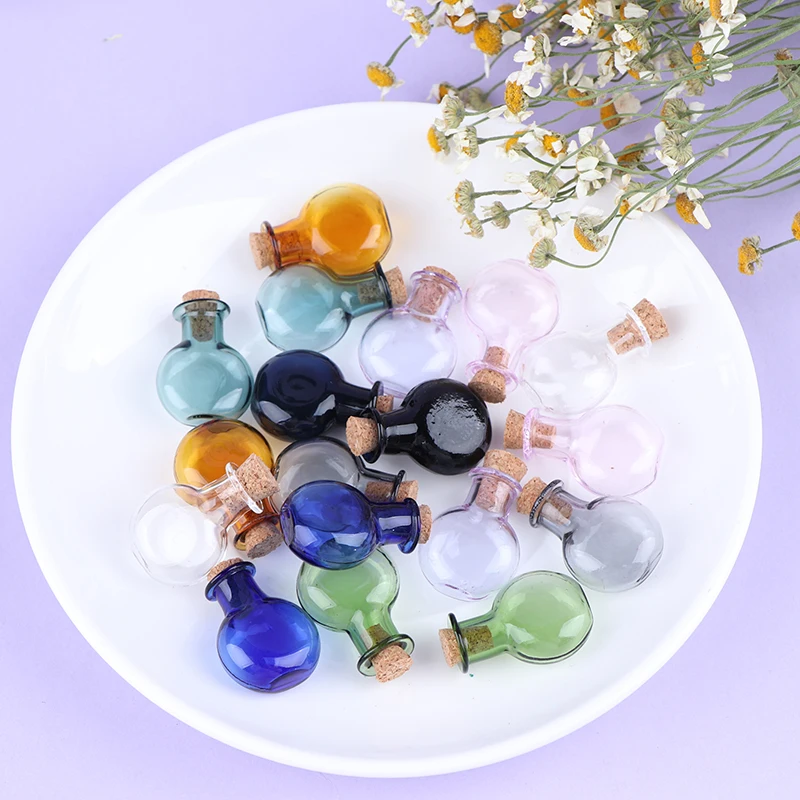 Hot Sale 2Pcs 1:12 Dollhouse Miniature Glass Color Bottles Cork Bottles Tiny Jar Model For Dollhouse Decoration