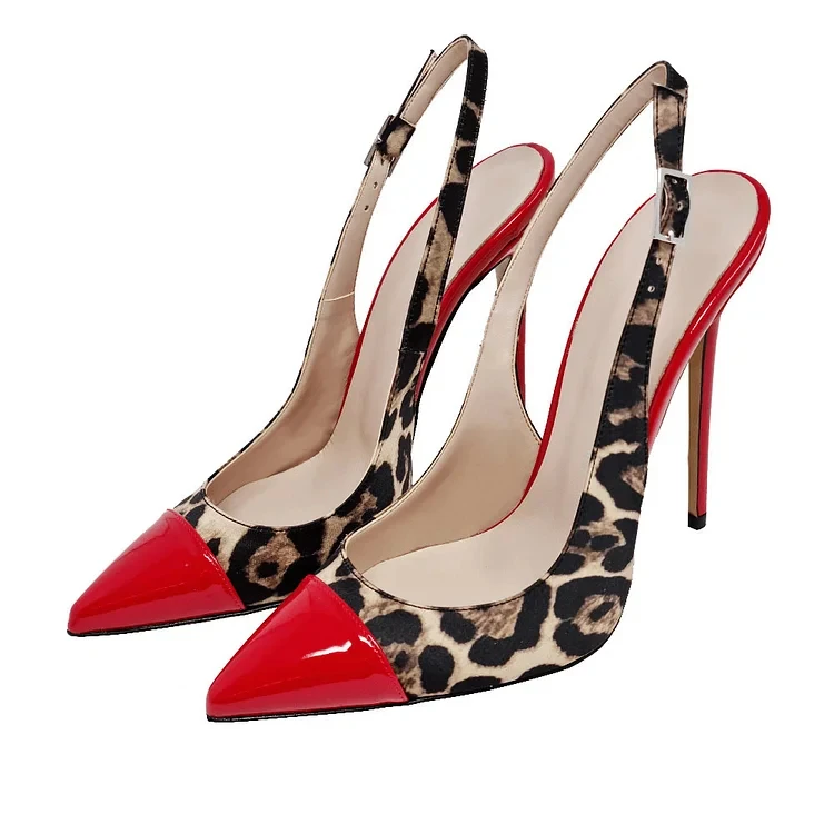 Leopard Print Classic Pumps Pointed Toe Back Straps Buckle Stiletto Heels 12Cm Fashion Women Sexy Lady Dress Daily Casual Sandal