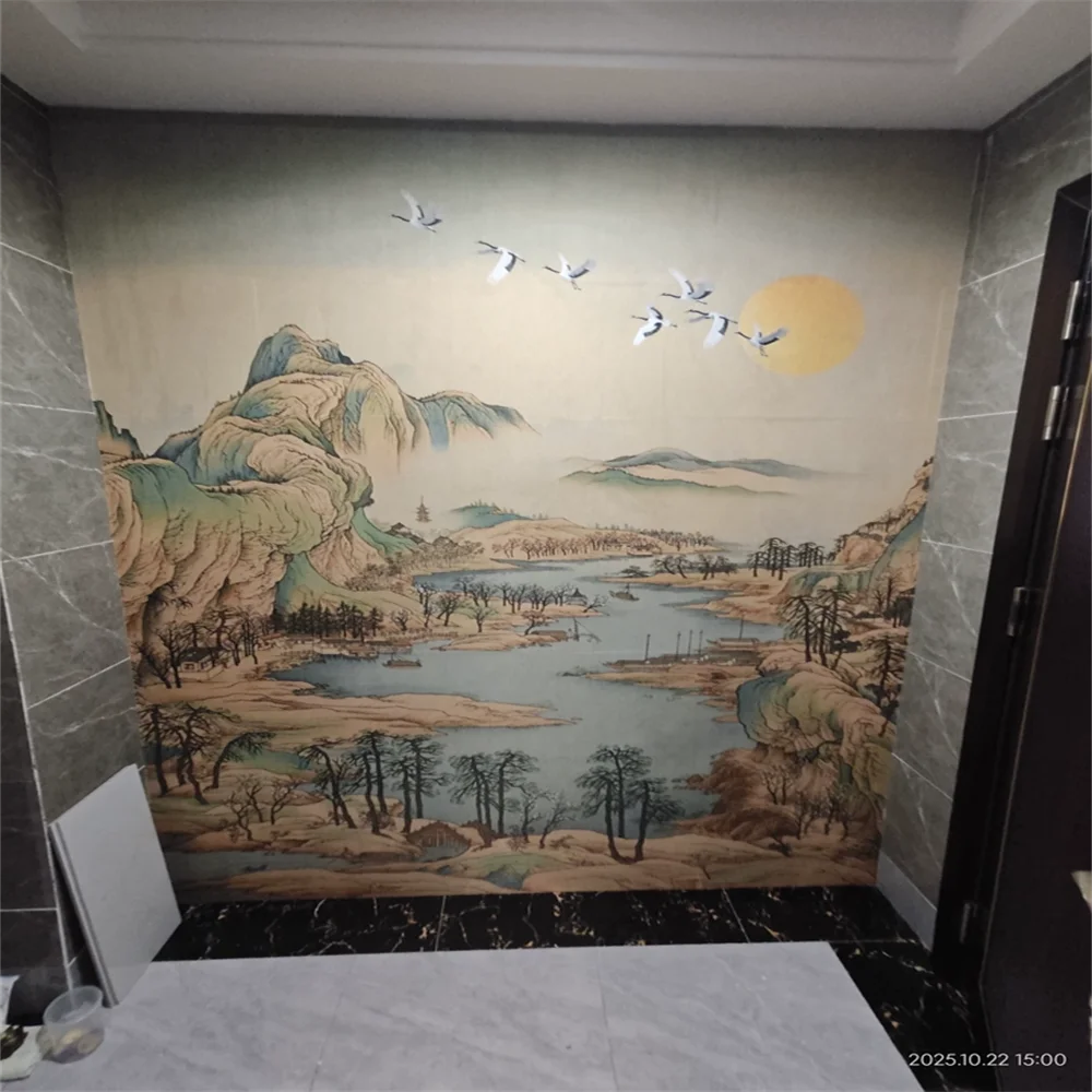 Custom Middle ancient landscape wallpaper new Chinese sofa background wall paper living room tea room private room mural paintin