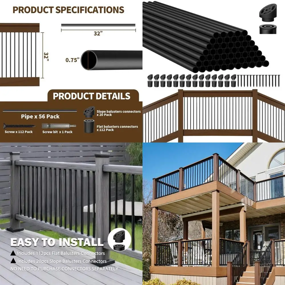 

32 Deck Balusters, 3/4 Hollow Metal Spindles with Cotand Screws, Black Railing for Porch & Staircase