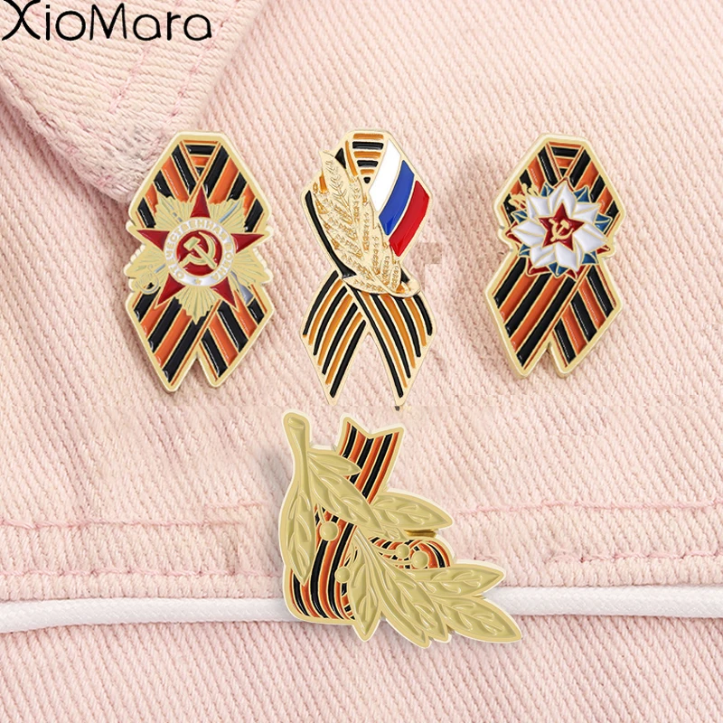 St. George Ribbon Badge Russian Flag Saint Enamel Pins George Victory Day Maple Memorial Brooch Jewelry Gifts for Friends
