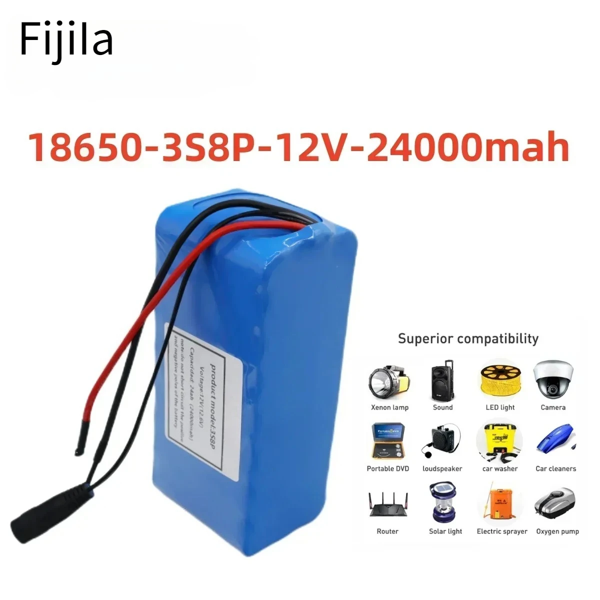 

12V 24000mAh 3S8P Rechargeable Battery Pack with BMS for E-Bicycle including Charger - 3.8Ah Power 32400mAh Nominal Capacity