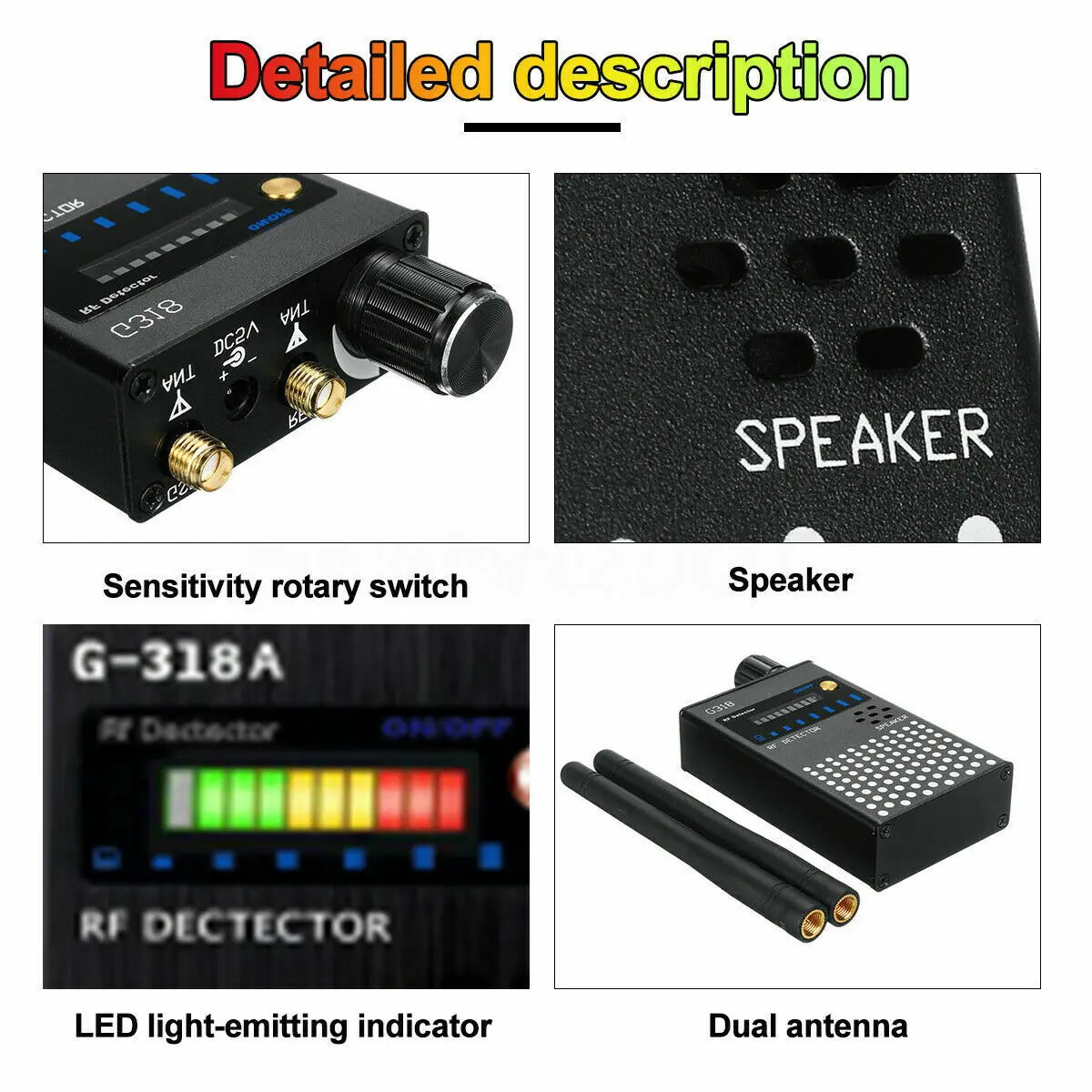 Detector de Monitor de cámara antiespía multifunción K18/G318A, buscador de insectos de Audio GSM, rastreador de señal RF, rastreador GPS de detección de 1MHz-8000MHz