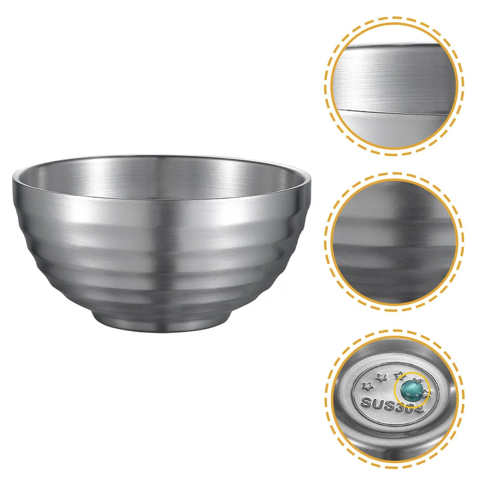 Tazón de ramen aislado de acero inoxidable de doble capa para sopa, fideos, cereales, pasta y ensalada, ideal para el hogar, restaurantes y barbacoas.