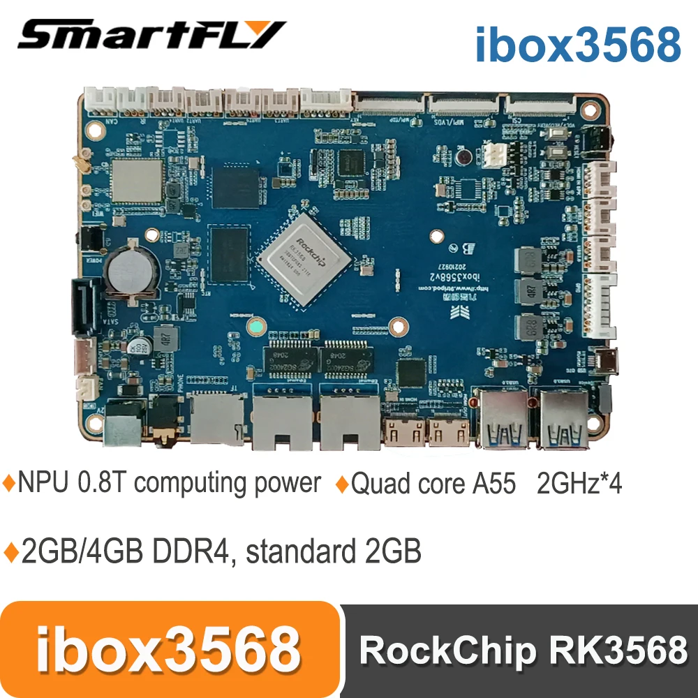 Smartfly iBox3568 Rockchip RK3568 All-In-One Board Quad-Core 64-Bit A55 NPU 0.8 Tops Support Android/Linux Debian Card Computer