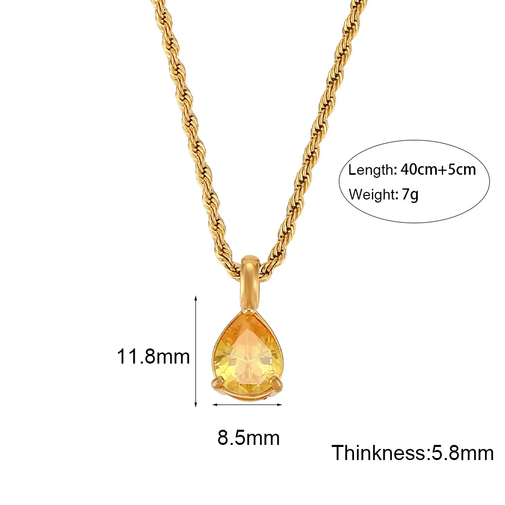 Exquisite Water Drop Zircon Pendant Necklace Women Stainless Steel Plated 18K Gold Fashion Simple Girlfriend Jewelry