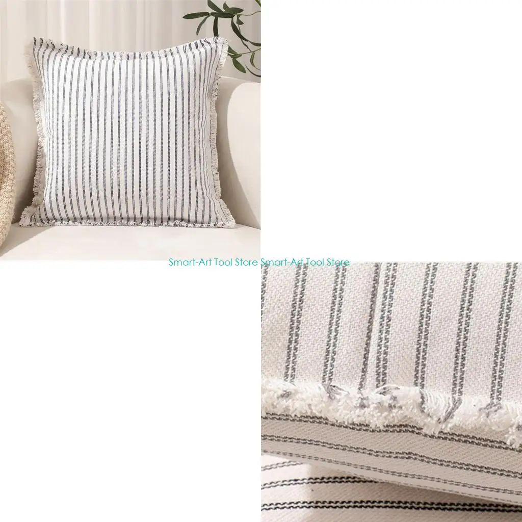 E1PB Pillowcase Farmhouse Pillow Sleeve with Blue Black Light Gray Stitching Color Optional for Sofa or Bed Decoration