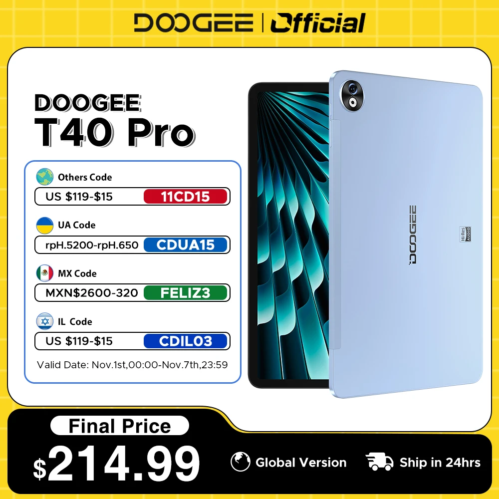 

DOOGEE T40 Pro Tablet 12" IPS 2.4K 20GB(8+12) 512GB Android 14 Helio G99 6nm 10800mAh 18W Charge Quad Speaker 7.6mm ultra-thin