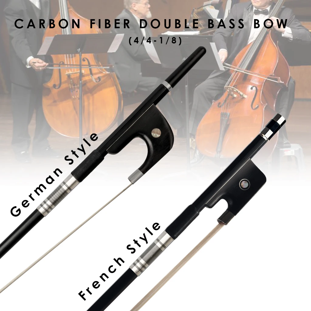 NAOMI Upright Double Bass Bow Carbon Fiber Stick Pure White Mongolia Horsehair Ebony Frog Parisian Eye Perfect Balance Point