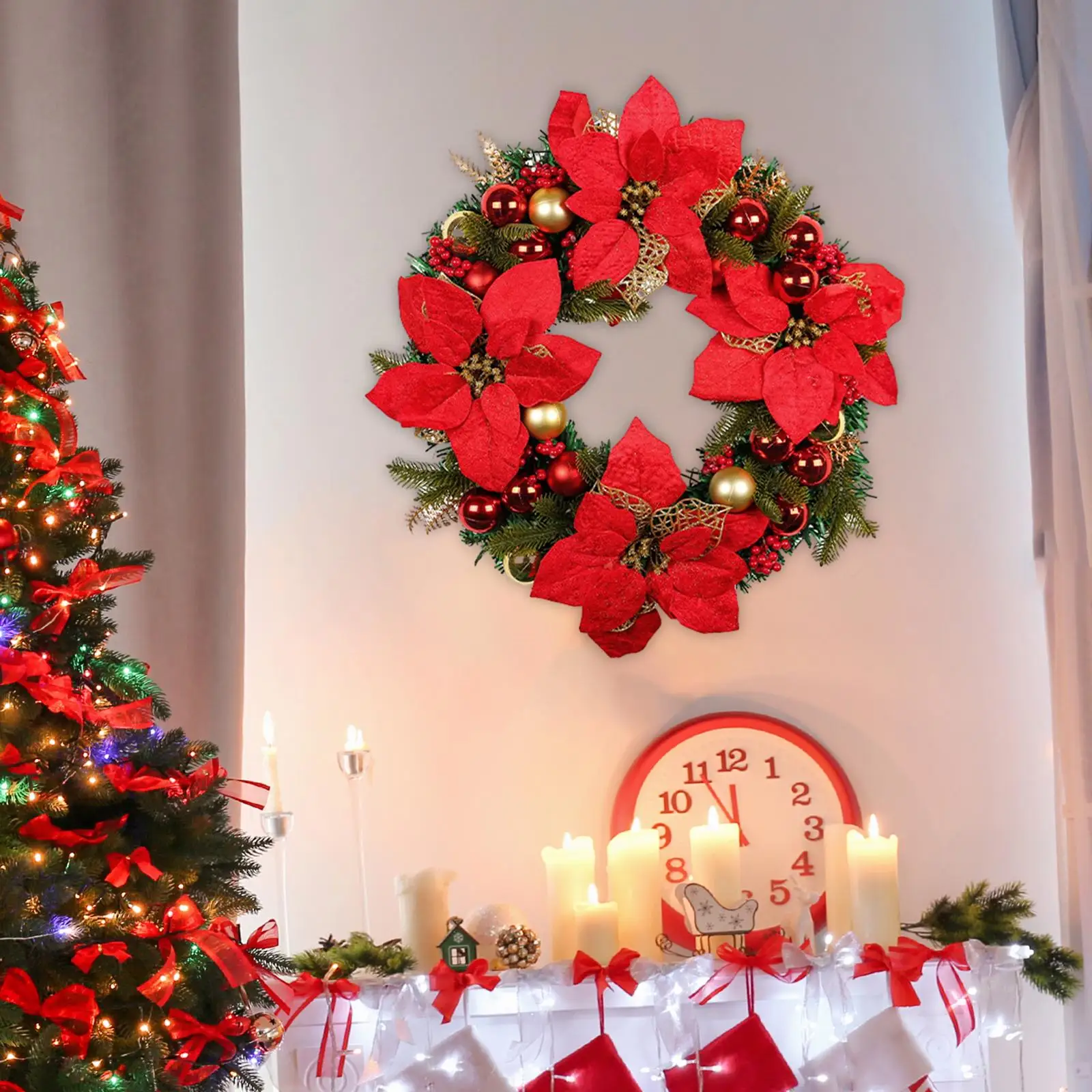 Couronne de Noël, Collection de Noël, Ornement, Décoration de Noël, Couronne d'hiver pour les fêtes, les cheminées et les occasions festives
