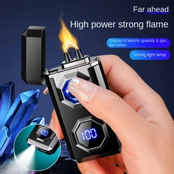 Large Flame Arc Metal Lighter Windproof LED Lighting Power Display Ignition Display Fast Charging Ignition Gadget