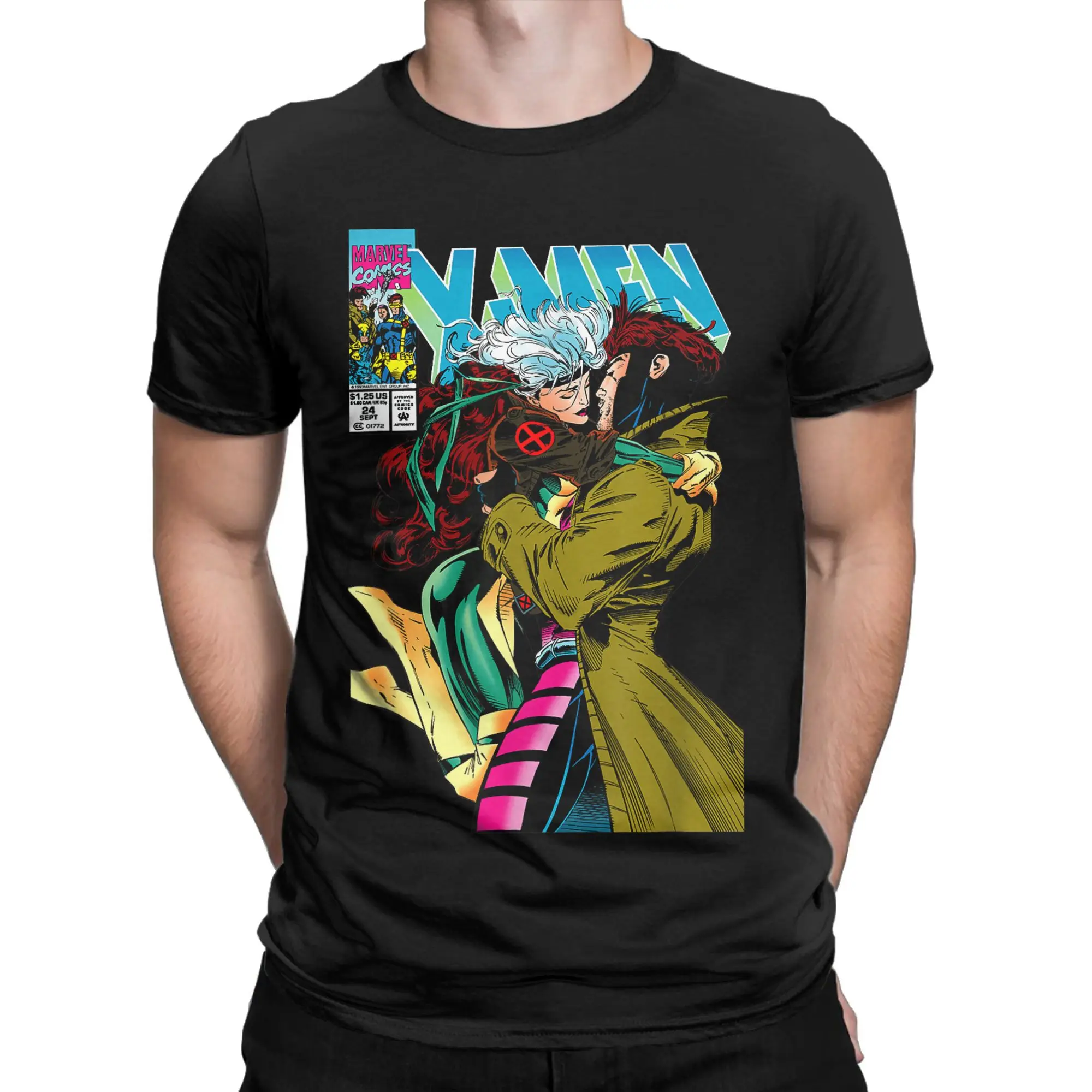 X Men Gambit & amp Rogue جميل زوجين غطاء الرجال تي شيرت محب تي شيرت قصير الأكمام الجولة الرقبة تي شيرت القطن الخالص