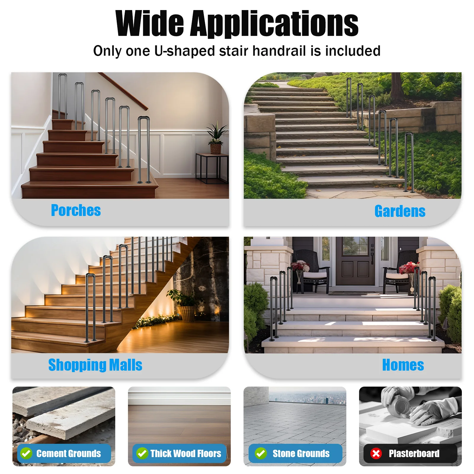 Main courante robuste pour escaliers, conception de tuyaux industriels avec installation facile et finition antirouille