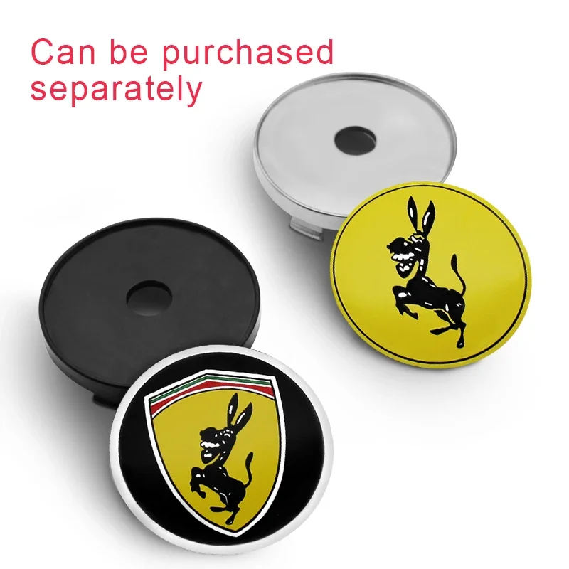 4pcs 56+60mm Car Styling Donkey Logo Badge Emblem Wheel Hub Center Caps Sticker Rim Cover For Ferrari Auto Accessories