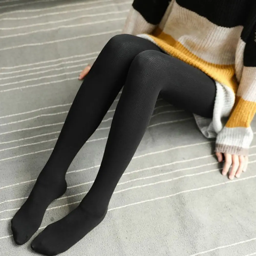 Elastic Vertical Stripe Leggings High Waist Thickened Winter Leggings Solid Color Keep Warm Slimming Yoga Pants Autumn Winter