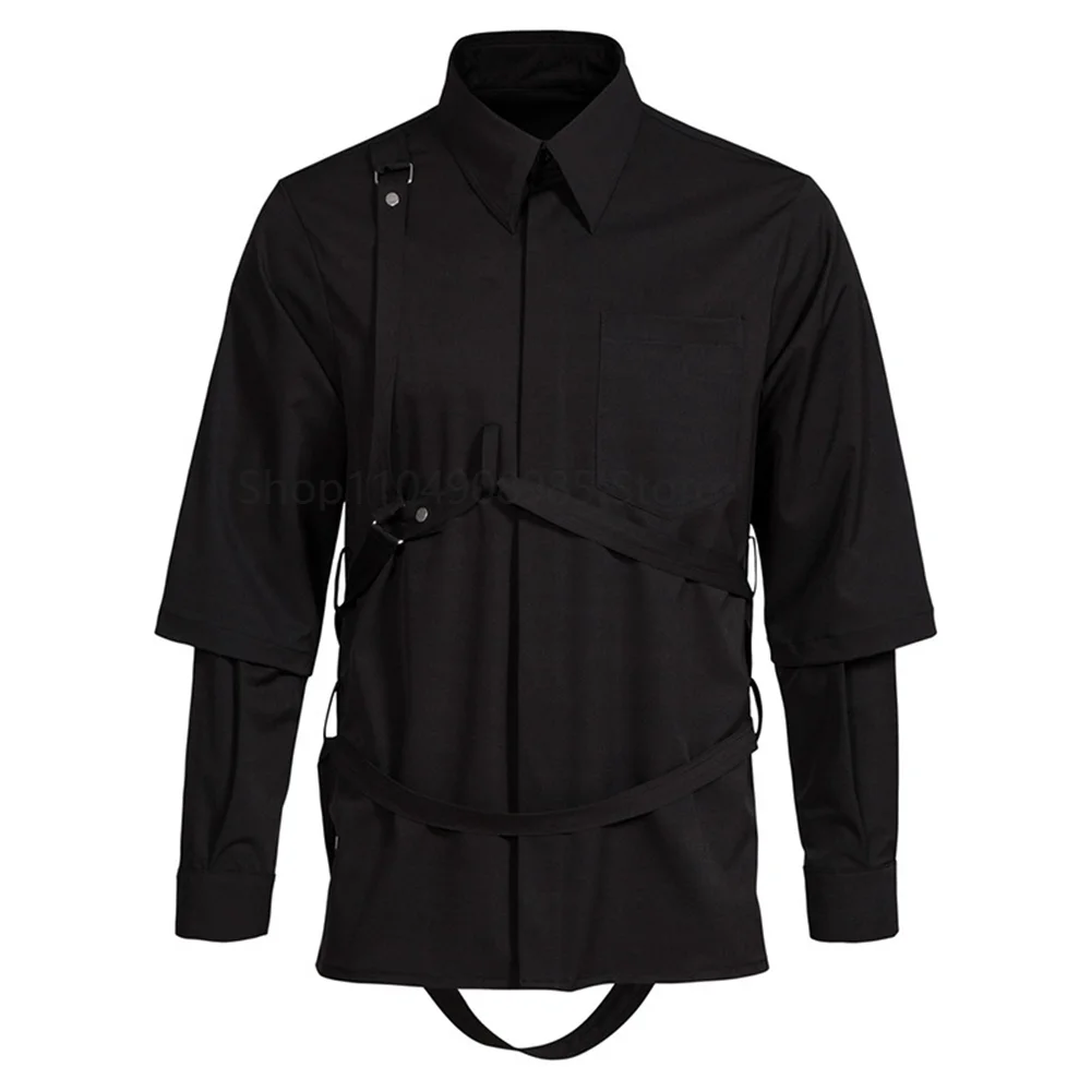 

Black Steampunk Style Shirt for Men Casual Fashion Sleeved Turn Down Collar Tops 5XL Mens Oversized Shirts