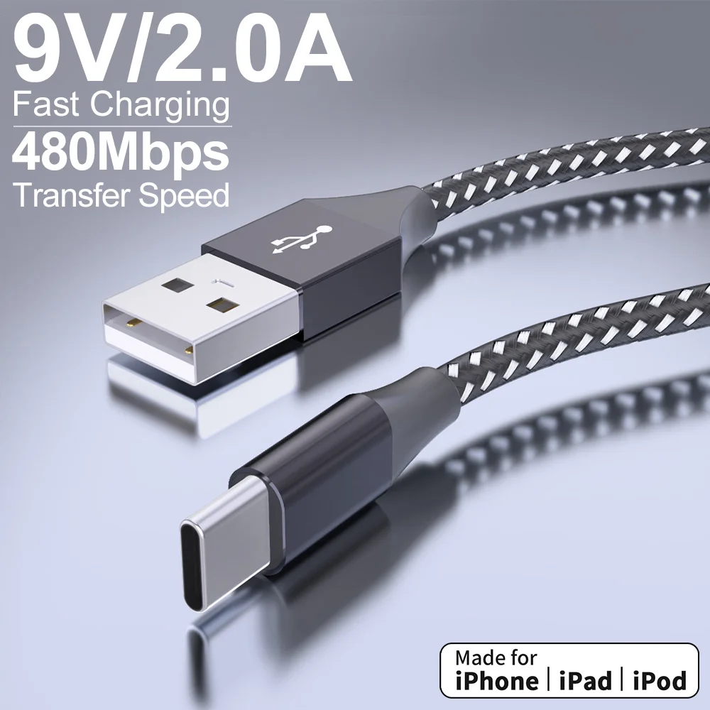 3er-Pack USB-A-auf-USB-C-Kabel, 2A Schnellladung, geflochtenes Typ-C-Kabel, 3,3/6,6/10FT, extra robustes Ladekabel für iPhone 17, 16, 15 – Detail 3
