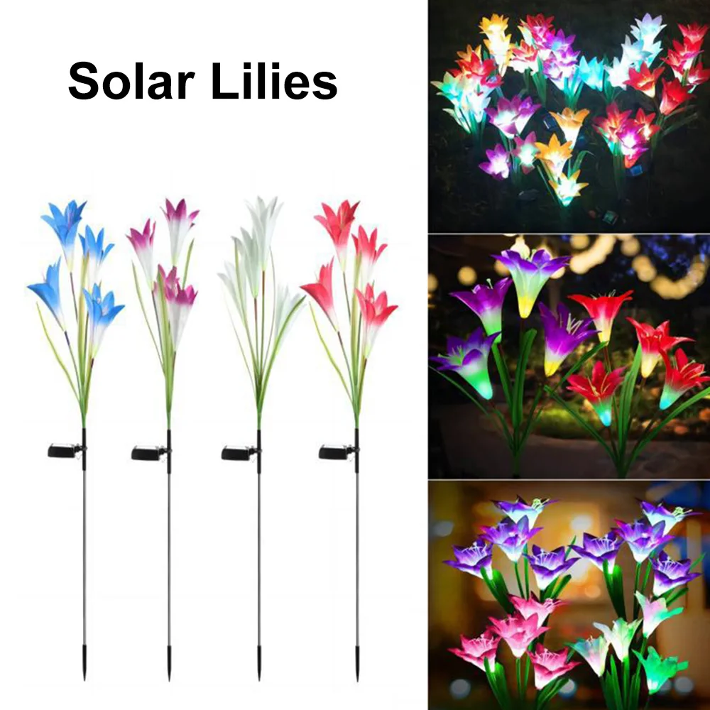 Solar Garden Lights LED Light Outdoor Multi-Color Changing Lily Solar Flower Lights For Garden Villa Aisle Corridor Christmas