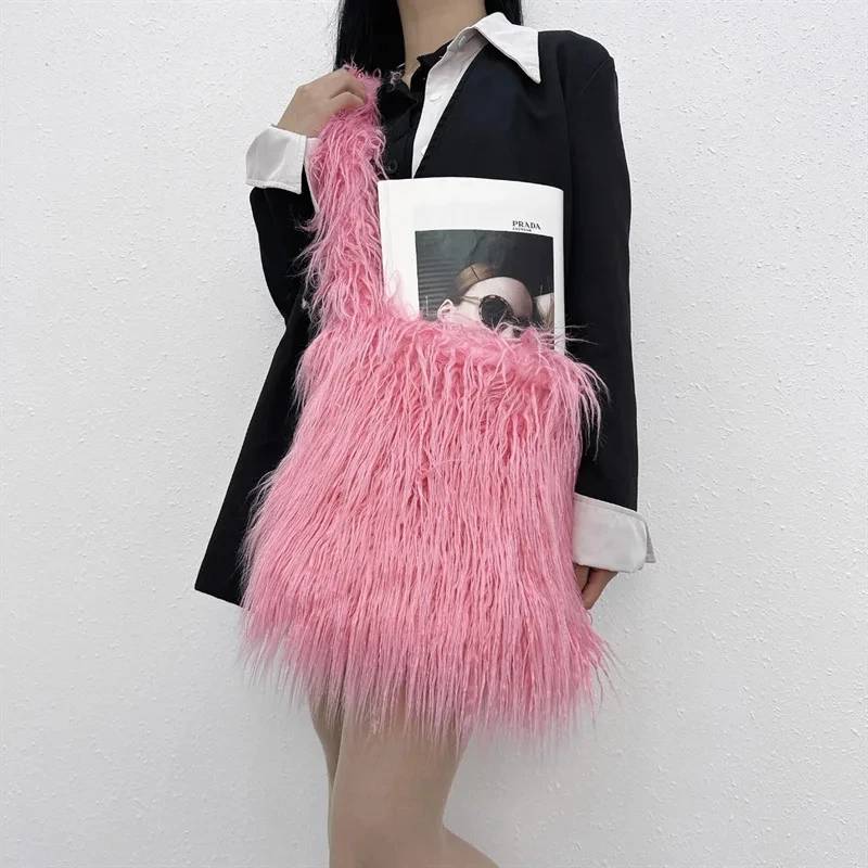 

Simple Design Women Soft Plush Hobos Y2k Shoulder Bags Winter Furry Ladies Clutch Purse Handbag Fashion Female Underarm Bag