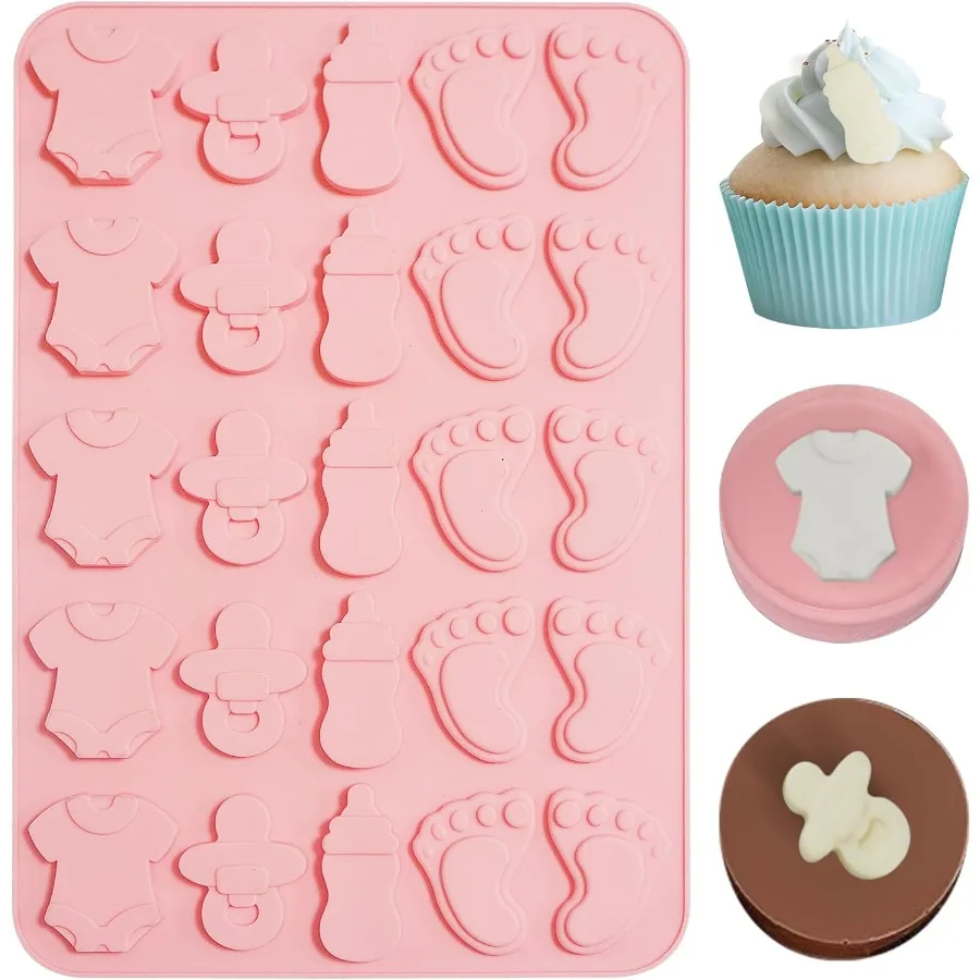 

Baby Shower Chocolate MoldBaby Footprint Silicone Molds Baby Onesie Pacier Bottle Pattern Silicone Mold Stuffed Candy Chocolate