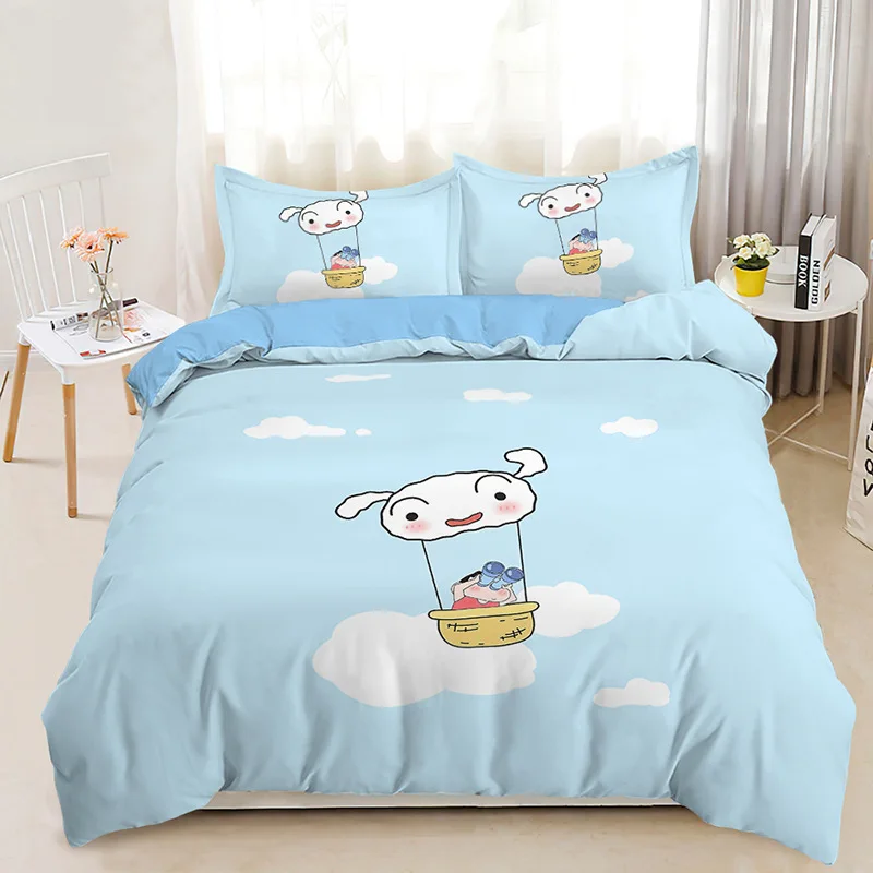 Japanischer Anime Crayon Shin-chan Quilt Bettdecke Kissenbezug 3D-gedrucktes Shin-chan Bettwäsche-Set Bettbezug für Kinder und Jungen Teenag