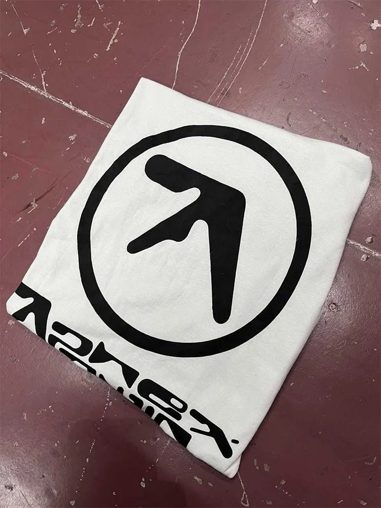 Men T-Shirt Aphex Twin Graphic Cotton Tops Oversized Harajuku Vintage Tees Korean Fashion Short Sleeves Y2k Streetwear Clothing