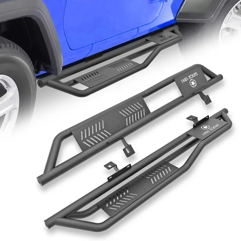 ThrustWorks 2007-2018 JK 2,Heavy Steel,Textured Black Two Stairs Den Running Boards AntiSlip