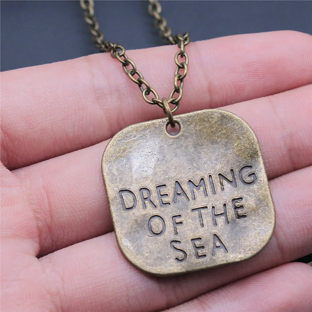 Antique Bronze Color 30x30mm Big Size One Sided Dreaming Of The Sea Pendant Necklace Long Chain