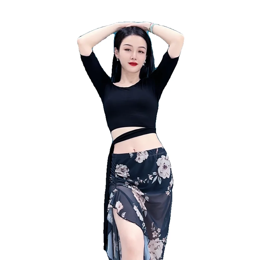 Belly Dancing Clothes Performance Clothes Top Beginner\'s plus size Modal Mid-Sleeve Practice Top Tie Performance Clothes