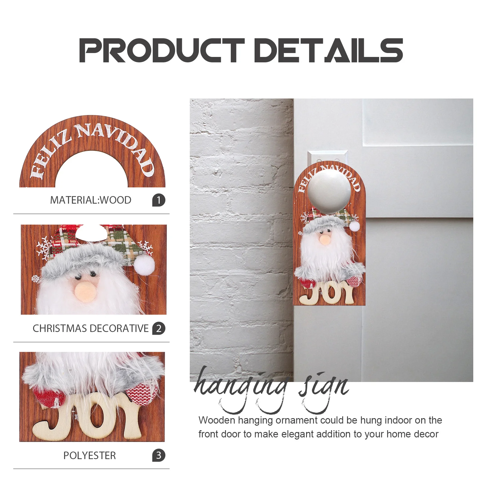 

2Pcs Xmas Wooden Hanging Ornaments Christmas Door Decoration Party Supply Christmas Door Hanging Decoration Xmas Party Favor