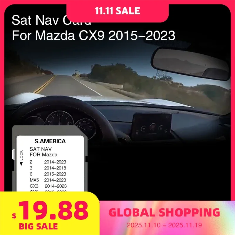 

Navigation Card for Mazda CX9 Car from 2015 to 2023 Map SAT Nav Cover South Anerica Country Chile Brazil Peru