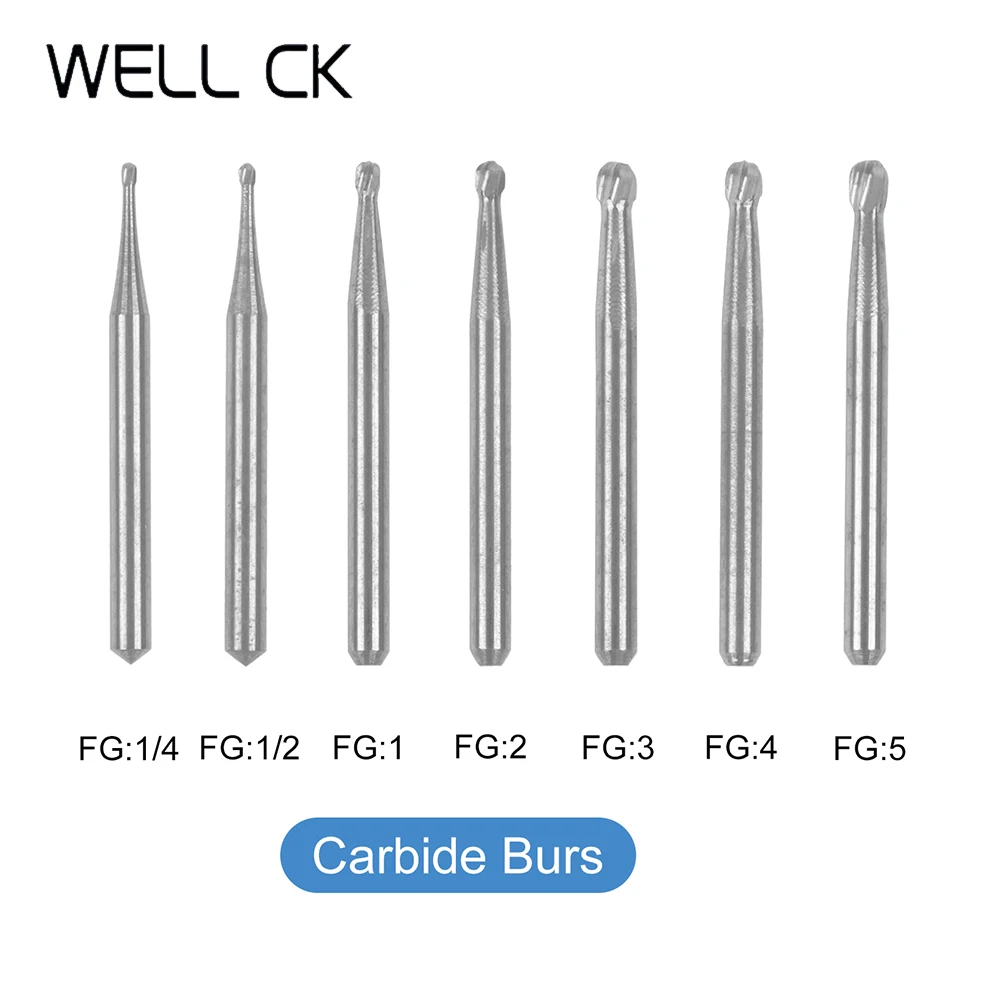 

5pcs/Box WELL CK Dental Carbide Burs FG Round Dental Lab Clinic Tungsten High Speed Drills for High Speed Handpiece Dia.1.6mm