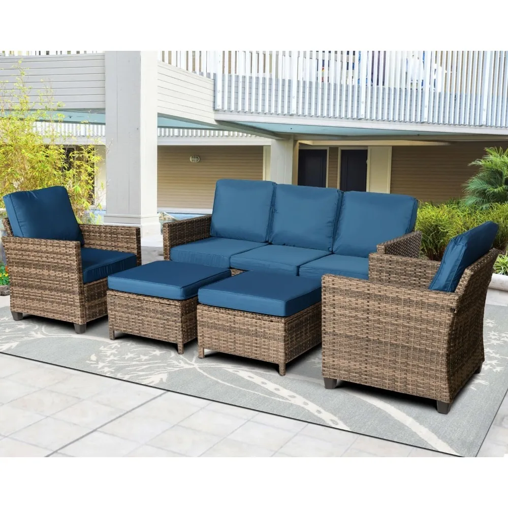 Rattan Outdoor Combination Reception Set, Terrace Furniture, 3 Outdoor Sofas, 2 Single Chairs, 2 Footstools