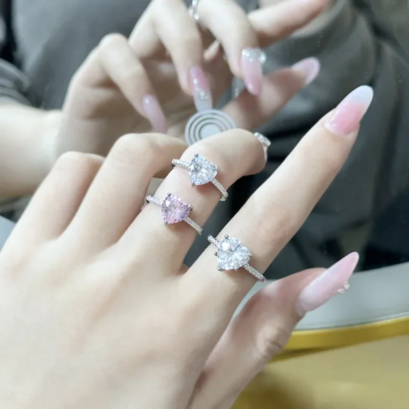 MDL مويسانيتي نمط المجوهرات أوروبا والولايات المتحدة لفتاة بسيطة الوردي 8*8 القلب محاكاة خاتم الماس الوردي #1