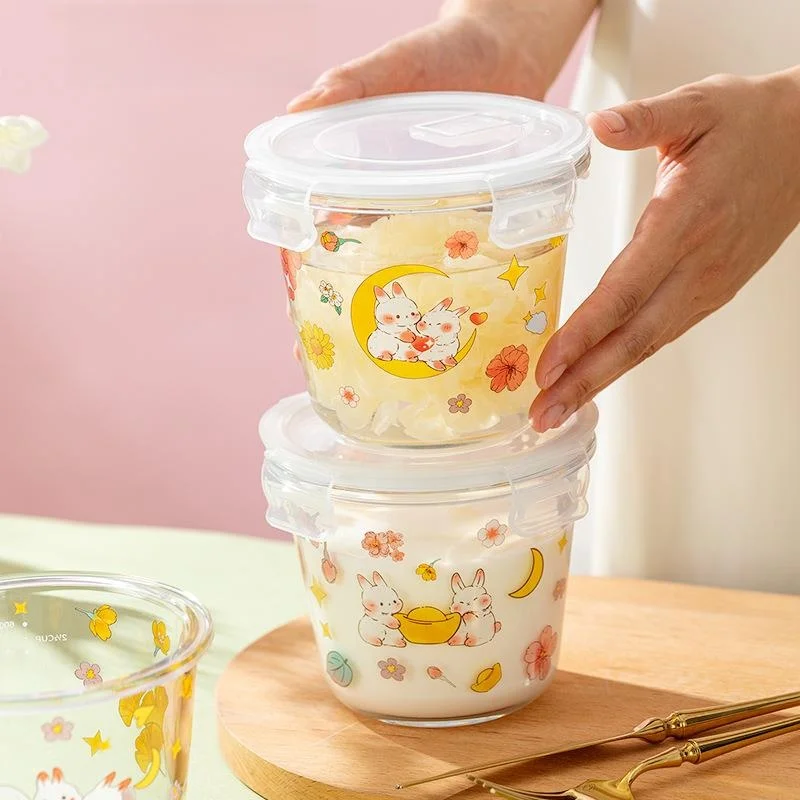 Portable Glass Soup Bowl with Lid for Microwave Heating Lunch Box Sealable Freshness Preservation Container round Shape for C... view 2