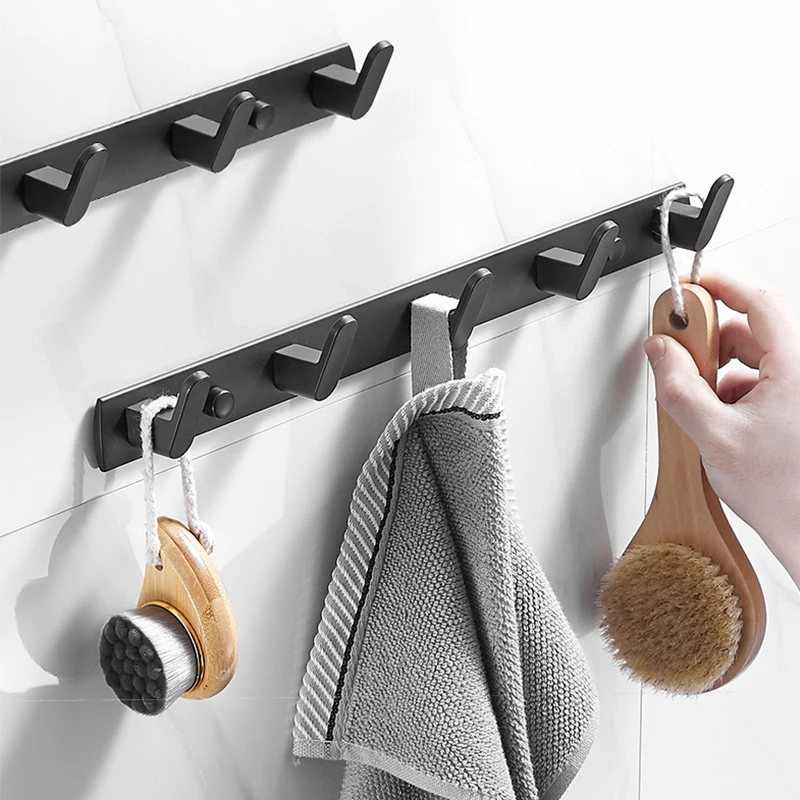 New Towel Hanger 2 ways Installation Wall Hooks Coat Clothes Holder for Bathroom Kitchen Bedroom Hallway, Black White