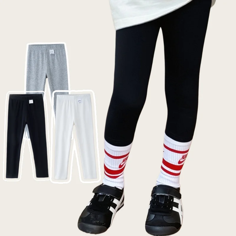 2026 Autumn Spring 3-8Y Baby Girls Thin Leggings High Stretch Elastic Tight Trousers Solid Kids Basic Long Pants
