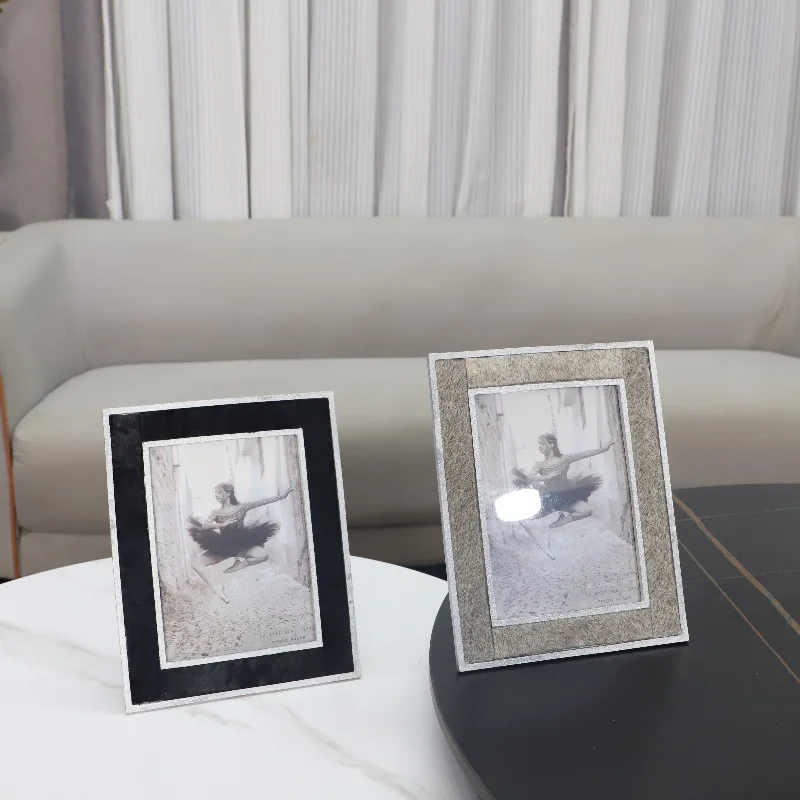 European light luxury geometric metal horsehair photo frame ornament living room bedroom entrance study home decoration