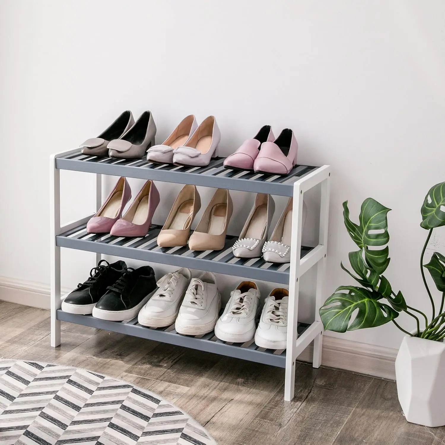 SONGMICS shoe rack Shoe storage 3 Levels Bamboo Stand Rack