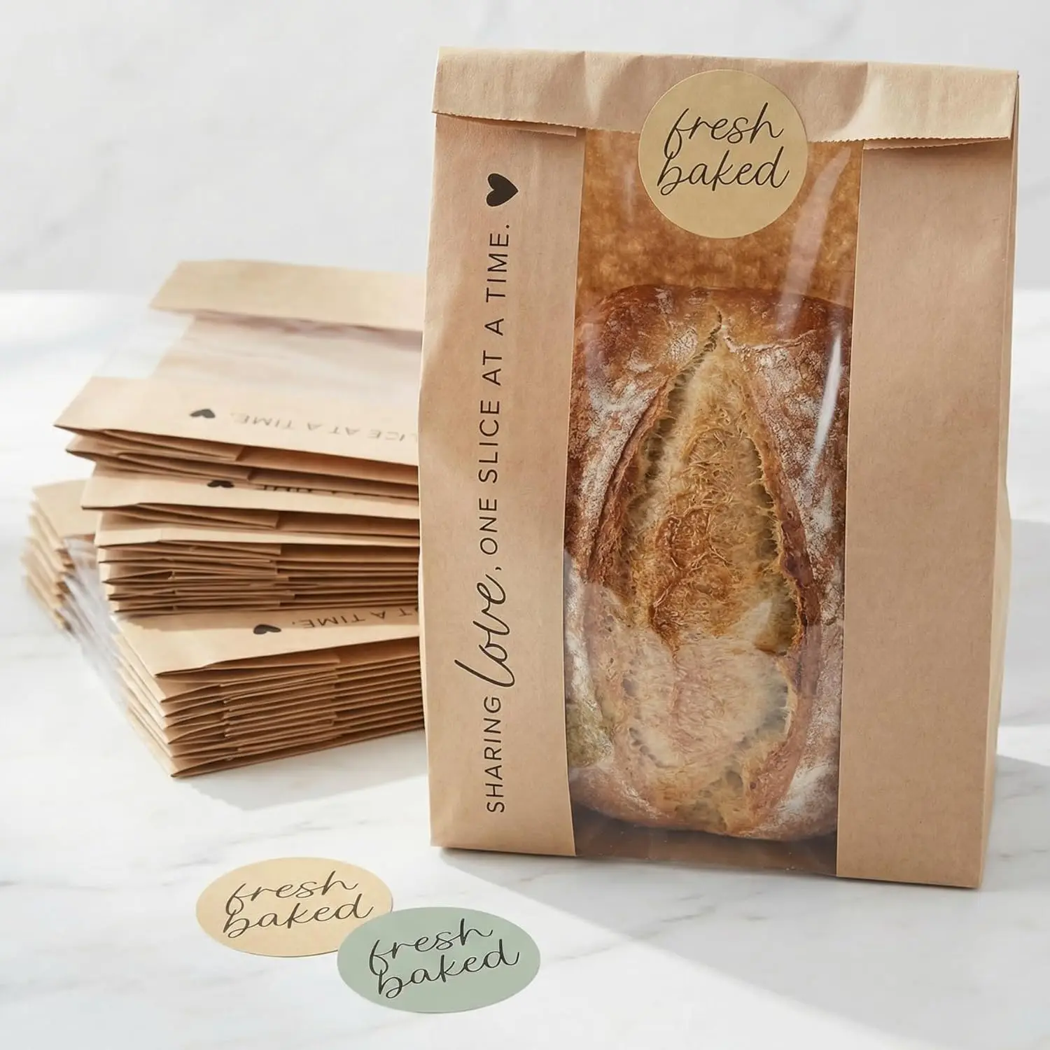 

Kraft Bread Bags for Homemade Sourdough, Clear Window Bakery Packaging with Stickers, Grease-Resistant Paper Bags for Gifting