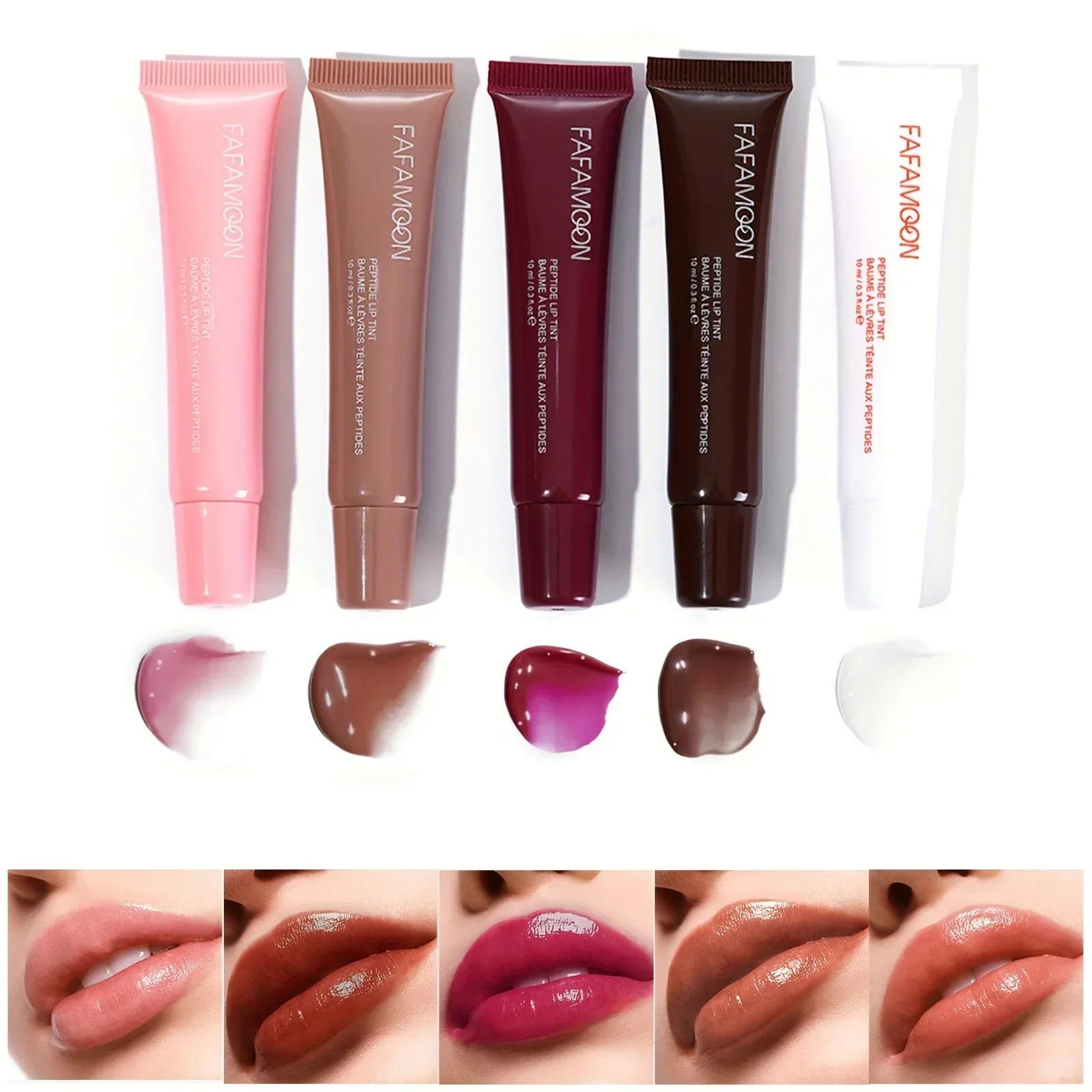 Bálsamo Labial Brilhante, Bálsamo Labial Colorido, Hidratante e Clareamento Lip Lines, Líquido Maquiagem Morango, 5 Cores, Adequado para