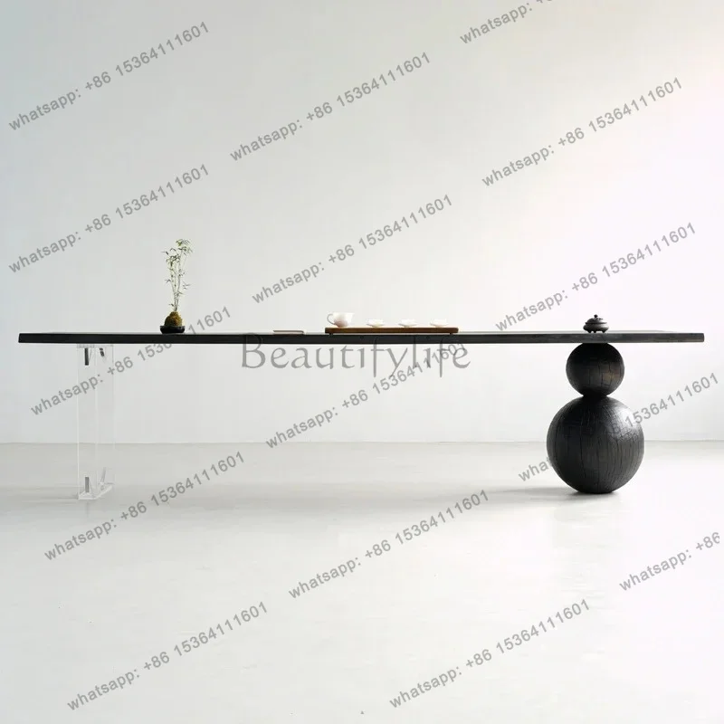 zj. Nordic Wabi Wind Ash Wood Art Desk Creative Modeling Large Board Dining Table
