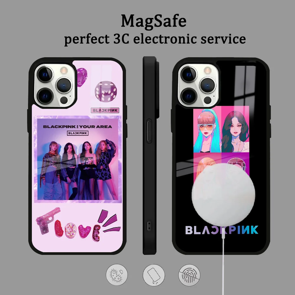 B-Blackpink Kpop Girls Phone Case For IPhone 16 15 14 13 12 11 Pro Max Plus Mini Magsafe Mirror Wireless Magnetic Cover