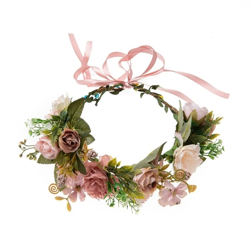 Couronne de Poubelle en Tissu Style Boho pour Femme, Guirxiété Florale Ajustable, Bandeau Romantique pour Mariage, Sauna, Plage Hawaïenne,