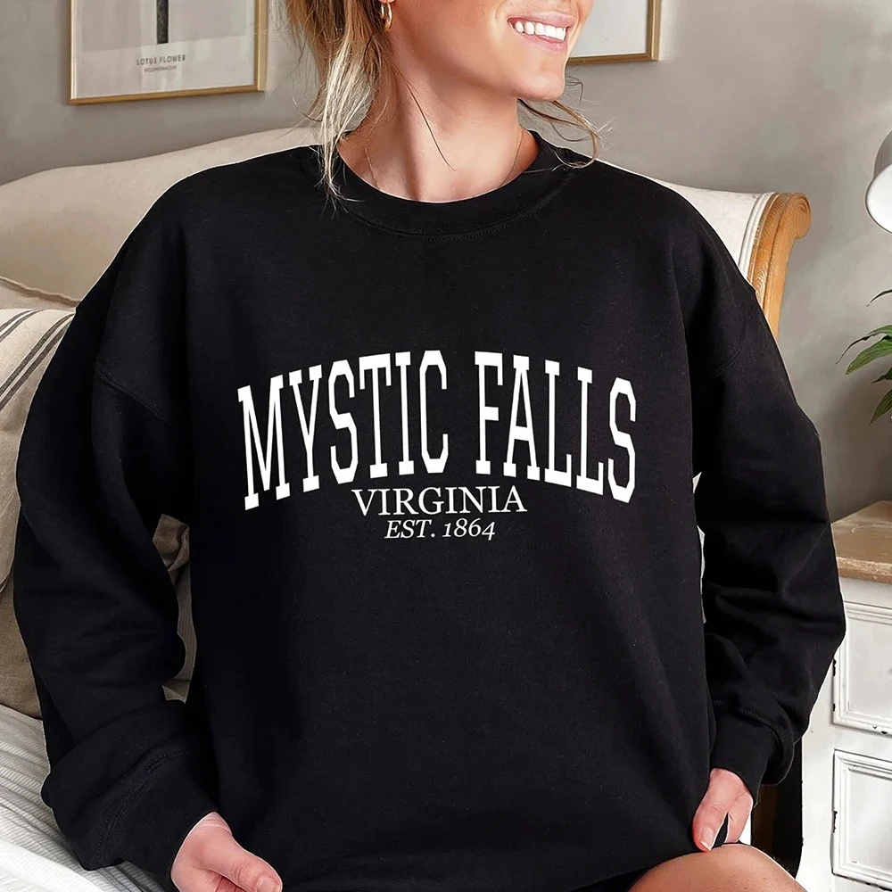 Mystic Falls Virginia Est.1864 Sweatshirt Salvatore hoodie Stefan and Damon jumper Virginia pullovwe Cute Gift For Vampire Fan