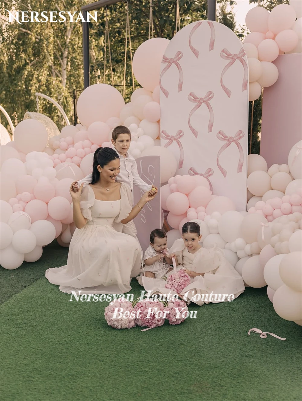 Nersesyan robes de bal élégantes en dentelle manches courtes bouffantes col carré robes de fête d'anniversaire robes Maxi pла Heiе ж Salah Ramonе personnalisé