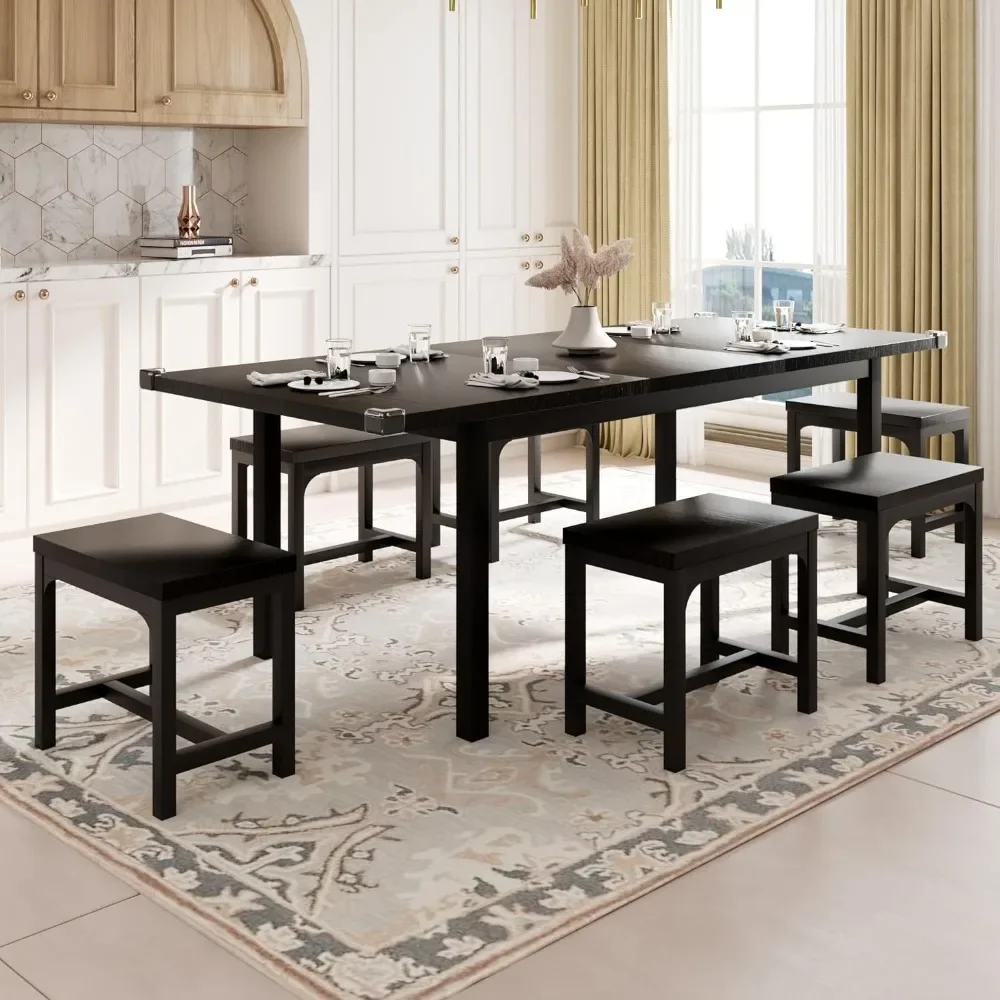 Dining Table Set 7-Piece with 6 Stools, 63