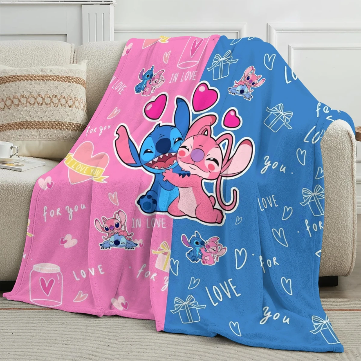 

Cute Cartoon Patterns Stitch Blanket Warm Soft Plush Nap Blankets Sofa for Living Room Bedroom Home Kid Birthday Gifts Flannel