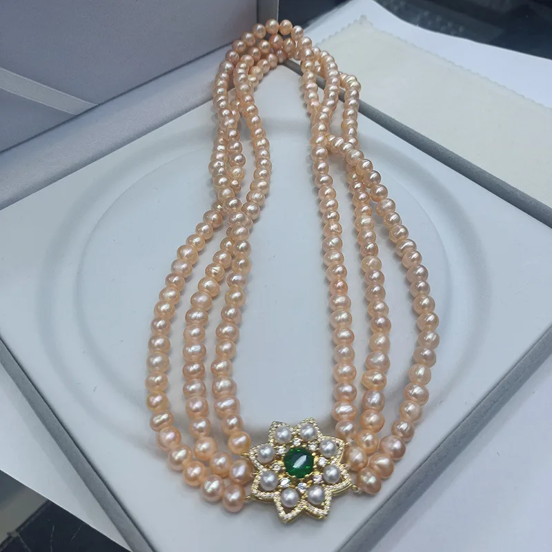 Zhuji Freshwater Pearl Multi-layer Necklace White Champagne Color Fairy Light Luxury Elegant Women's Collarbone Chain Spring Hot