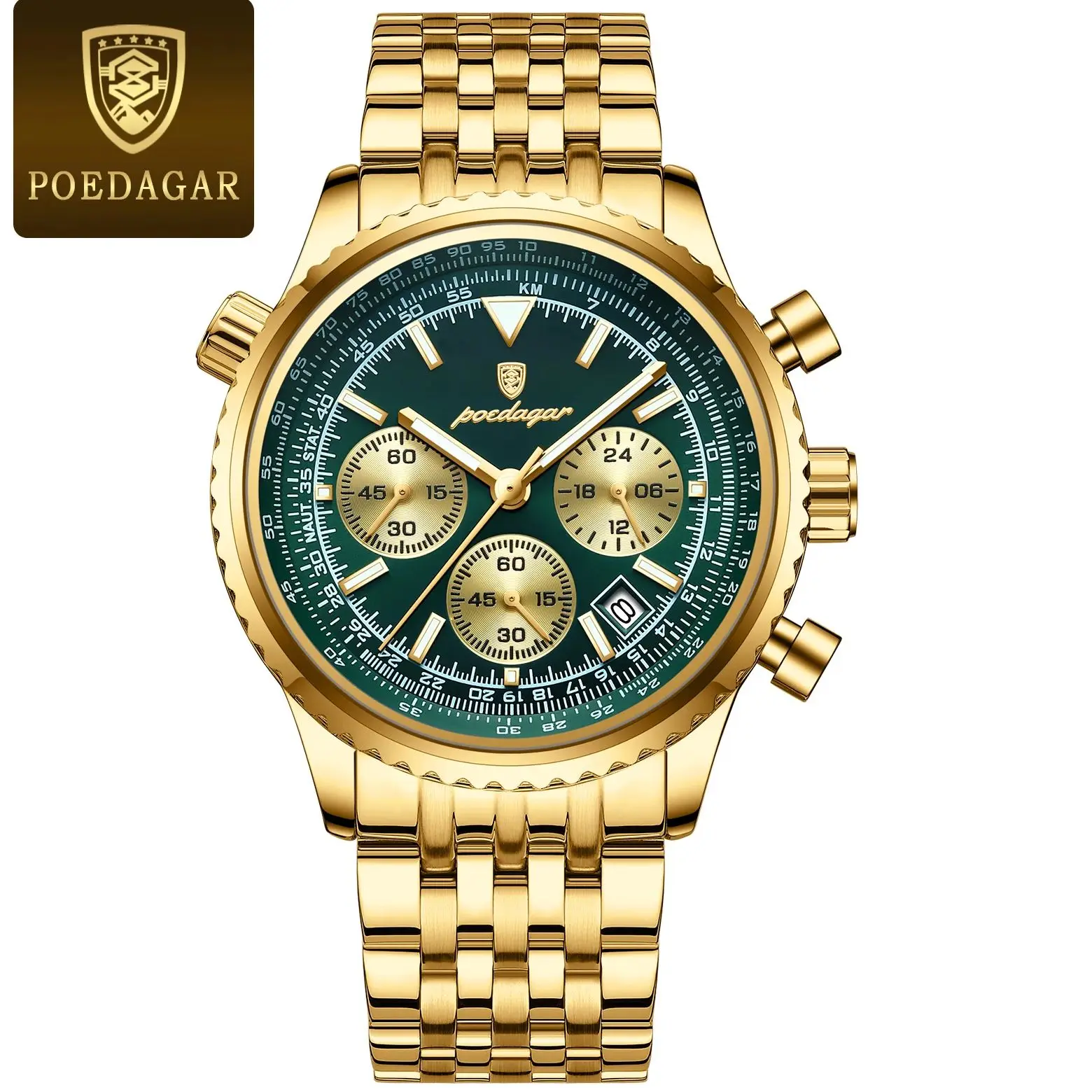 POEDAGAR Trendy Herrenuhr Chronograph Datum Wasserdicht Leuchtende Herrenuhren Edelstahl Quarz Sport Luxus Herrenarmbanduhr